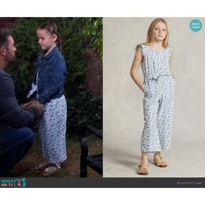 Polo Ralph Lauren L48004 Girls Blue Floral Linen-Cotton Jumpsuit Size 14